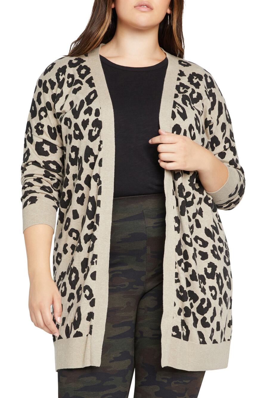 Sanctuary Leopard Longline Open Cardigan Black Beige Sweater SIZE 2X Career NEW